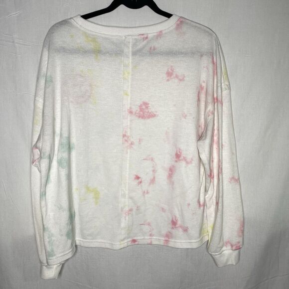 JORDANN Oversized Tie Dye Smiley Face Pullover Long Sleeve Womens M White Pink - Picture 2 of 8